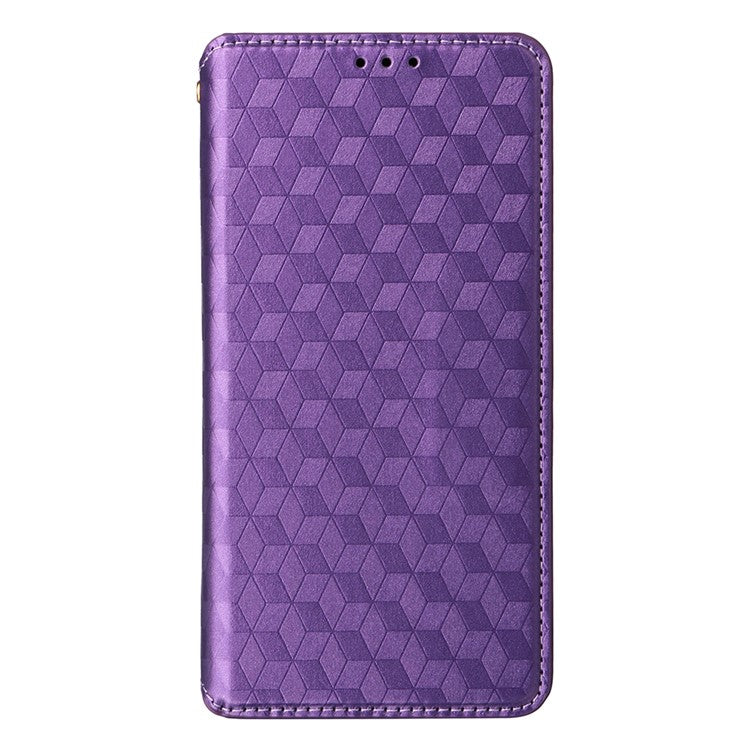 For vivo Y19s 4G Wallet Case Rhombus Imprinted Leather Phone Cover - Purple