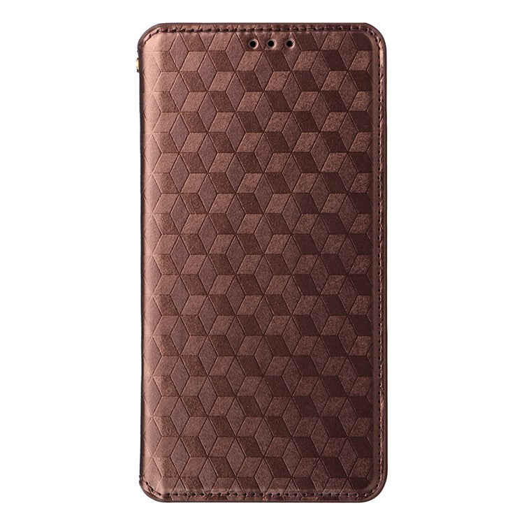 For vivo Y19s 4G Wallet Case Rhombus Imprinted Leather Phone Cover - Brown