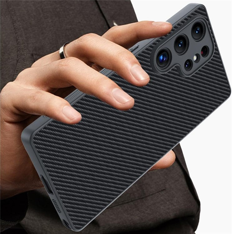 For Samsung Galaxy S25 Ultra Case Leather+PC Hard Phone Cover Carbon Fiber Texture - Carbon Fiber / Black