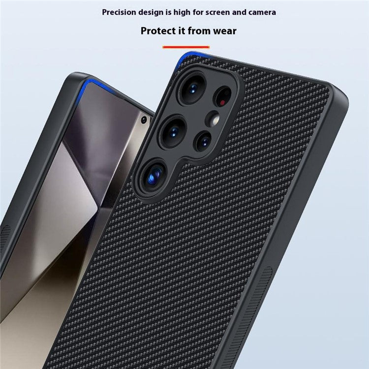 For Samsung Galaxy S25 Ultra Case Leather+PC Hard Phone Cover Carbon Fiber Texture - Carbon Fiber / Black