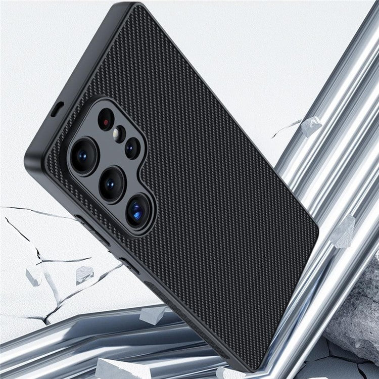 For Samsung Galaxy S25 Ultra Case Leather+PC Hard Phone Cover Carbon Fiber Texture - Carbon Fiber / Black