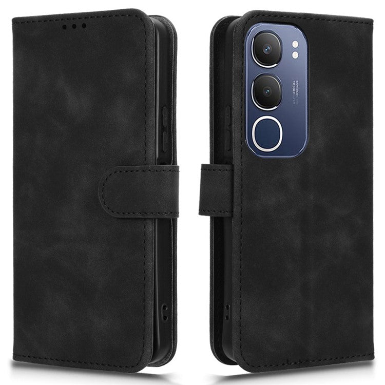 For vivo Y19s 4G Leather Case Skin-Feel Anti-Drop Wallet Flip Phone Cover - Black