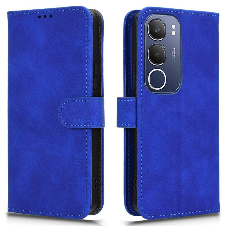 For vivo Y19s 4G Leather Case Skin-Feel Anti-Drop Wallet Flip Phone Cover - Blue