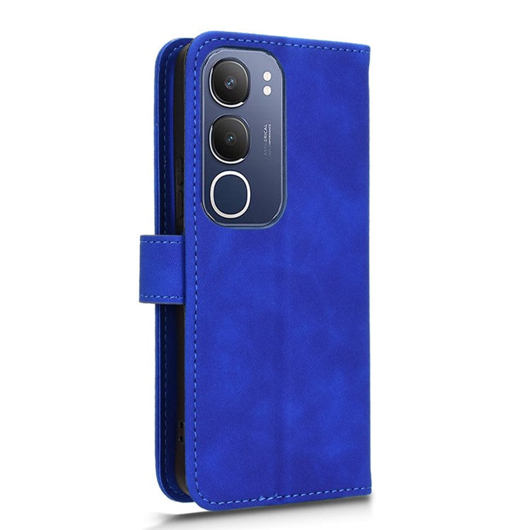 For vivo Y19s 4G Leather Case Skin-Feel Anti-Drop Wallet Flip Phone Cover - Blue