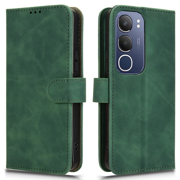 For vivo Y19s 4G Leather Case Skin-Feel Anti-Drop Wallet Flip Phone Cover - Green