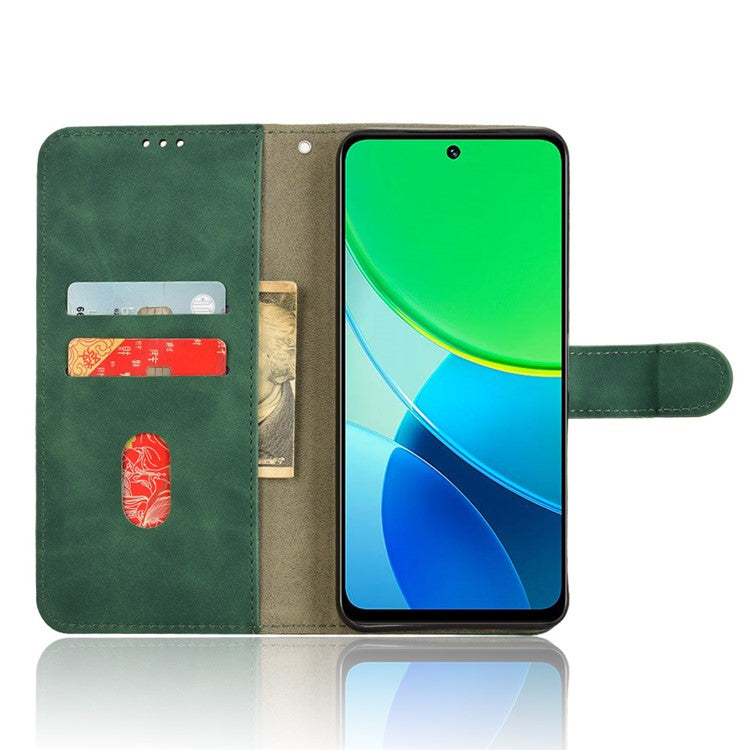 For vivo Y19s 4G Leather Case Skin-Feel Anti-Drop Wallet Flip Phone Cover - Green