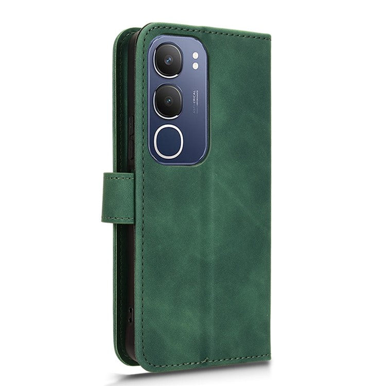 For vivo Y19s 4G Leather Case Skin-Feel Anti-Drop Wallet Flip Phone Cover - Green