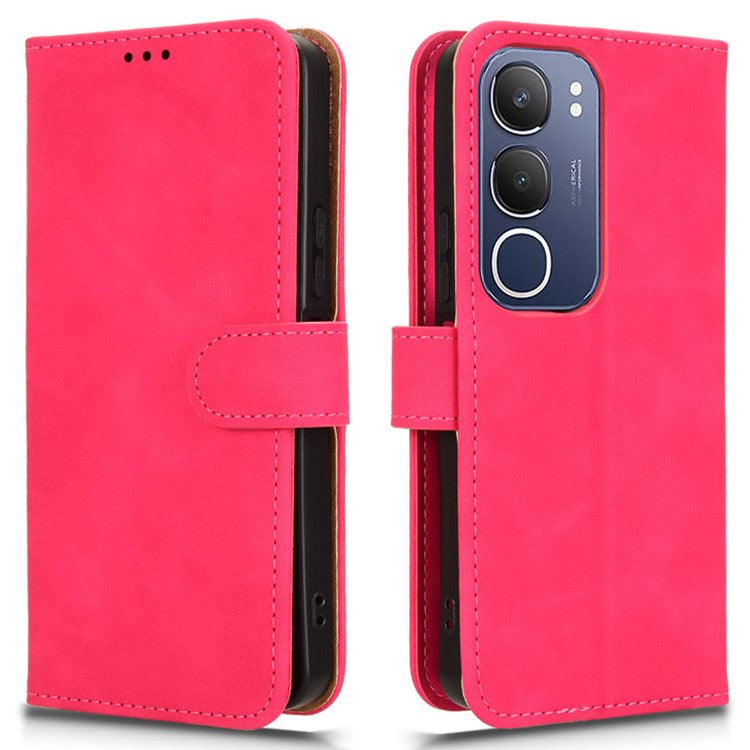 For vivo Y19s 4G Leather Case Skin-Feel Anti-Drop Wallet Flip Phone Cover - Rose