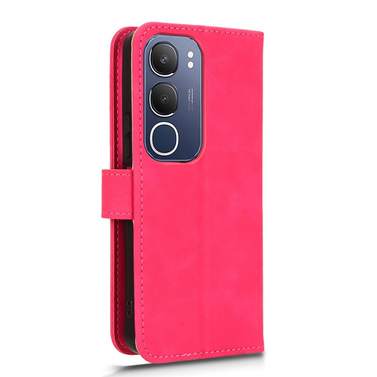 For vivo Y19s 4G Leather Case Skin-Feel Anti-Drop Wallet Flip Phone Cover - Rose