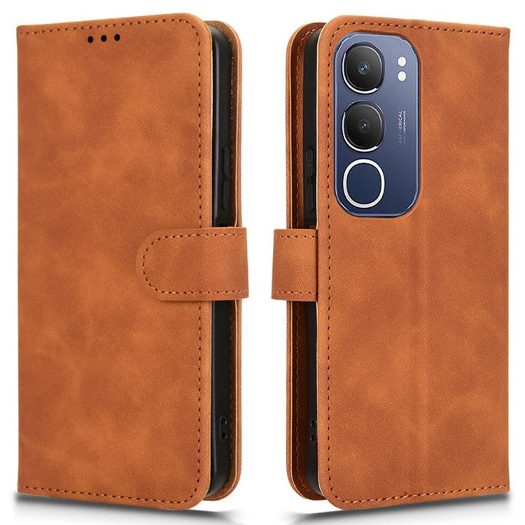 For vivo Y19s 4G Leather Case Skin-Feel Anti-Drop Wallet Flip Phone Cover - Brown