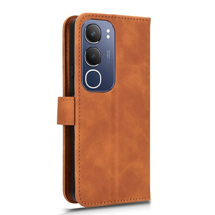 For vivo Y19s 4G Leather Case Skin-Feel Anti-Drop Wallet Flip Phone Cover - Brown