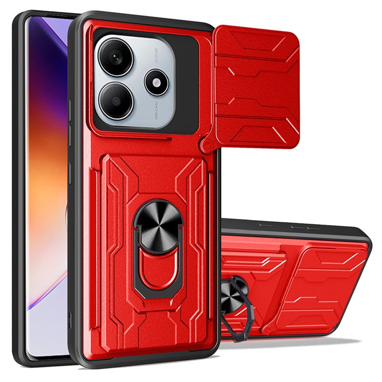 For Xiaomi Redmi Note 14 5G / 14 4G Case PC+TPU Kickstand Phone Back Cover with Camera Slider - Red