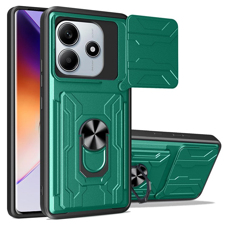 For Xiaomi Redmi Note 14 5G / 14 4G Case PC+TPU Kickstand Phone Back Cover with Camera Slider - Blackish Green