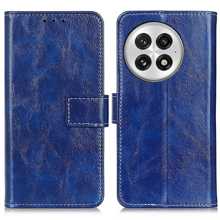 For OnePlus 13 Leather Case Wallet Phone Cover Crazy Horse Texture - Blue