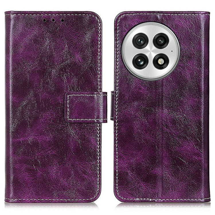 For OnePlus 13 Leather Case Wallet Phone Cover Crazy Horse Texture - Purple