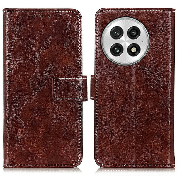 For OnePlus 13 Leather Case Wallet Phone Cover Crazy Horse Texture - Brown