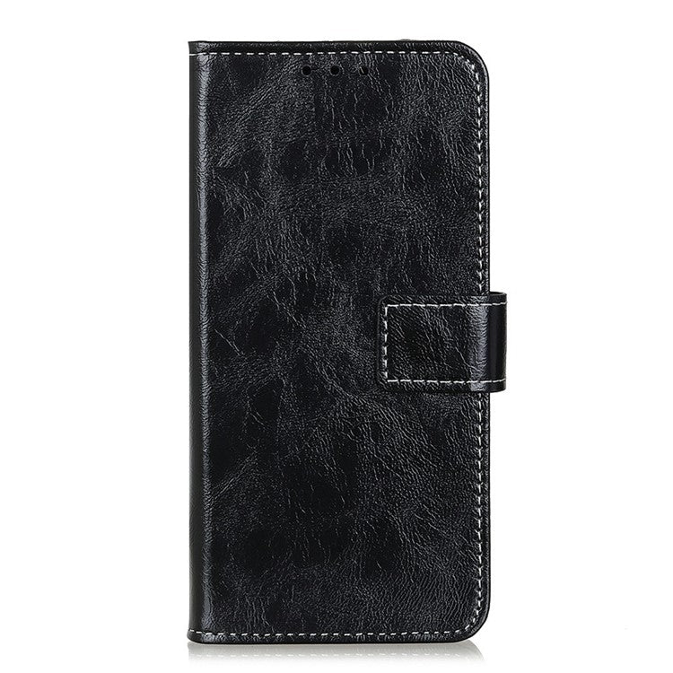 For Google Pixel 9a Leather Case Wallet Phone Cover Crazy Horse Texture - Black