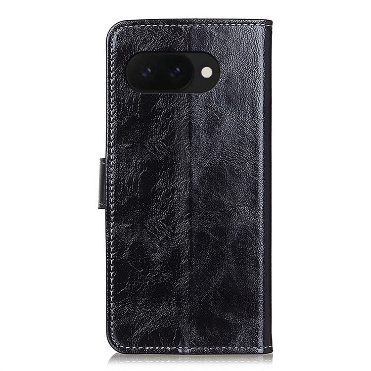 For Google Pixel 9a Leather Case Wallet Phone Cover Crazy Horse Texture - Black