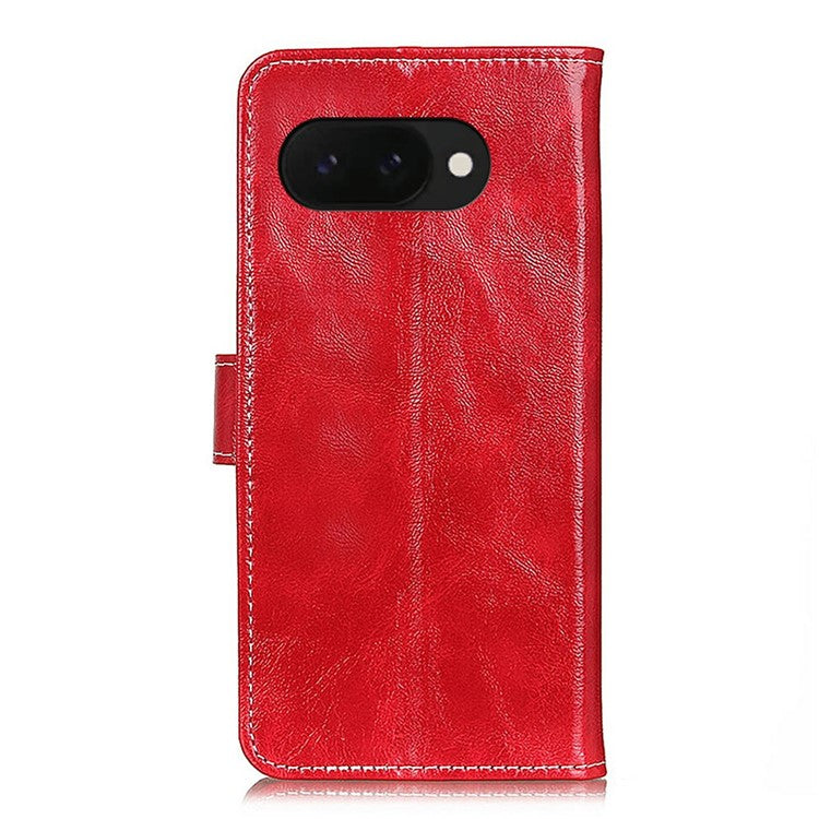 For Google Pixel 9a Leather Case Wallet Phone Cover Crazy Horse Texture - Red