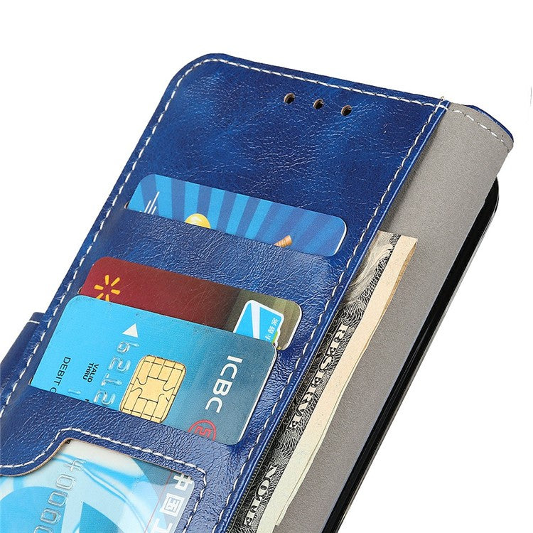 For Google Pixel 9a Leather Case Wallet Phone Cover Crazy Horse Texture - Blue