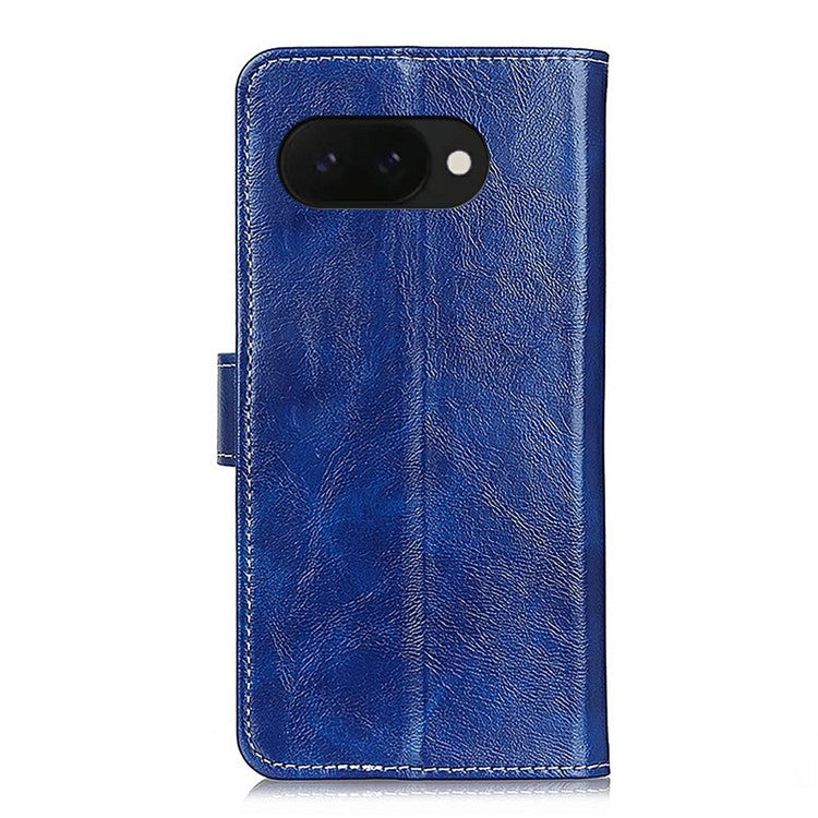 For Google Pixel 9a Leather Case Wallet Phone Cover Crazy Horse Texture - Blue