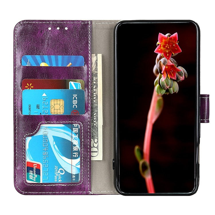 For Google Pixel 9a Leather Case Wallet Phone Cover Crazy Horse Texture - Purple