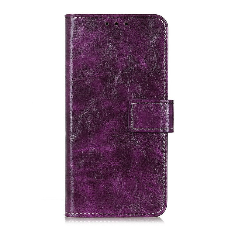 For Google Pixel 9a Leather Case Wallet Phone Cover Crazy Horse Texture - Purple