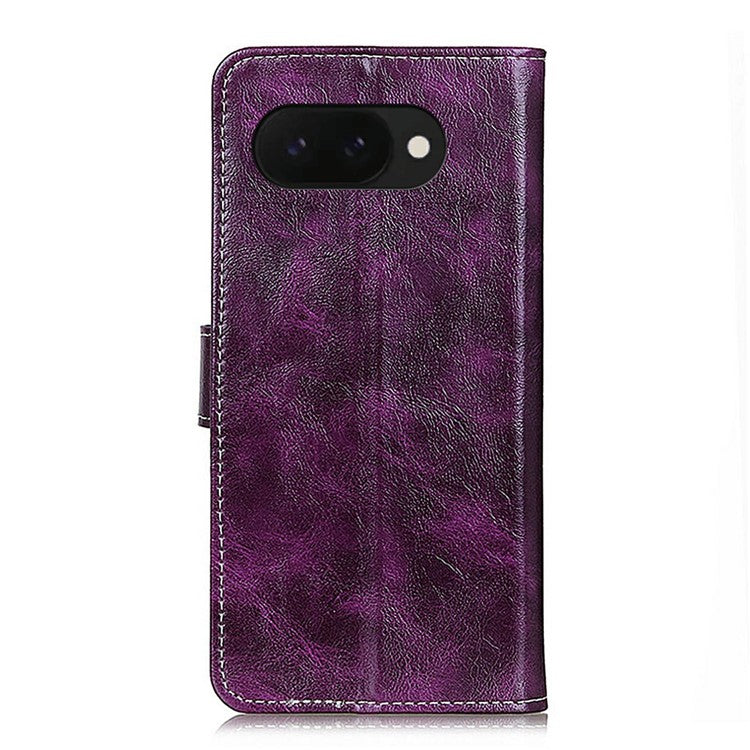 For Google Pixel 9a Leather Case Wallet Phone Cover Crazy Horse Texture - Purple