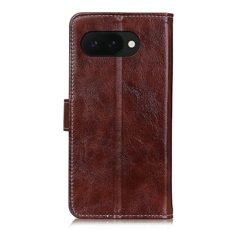 For Google Pixel 9a Leather Case Wallet Phone Cover Crazy Horse Texture - Brown