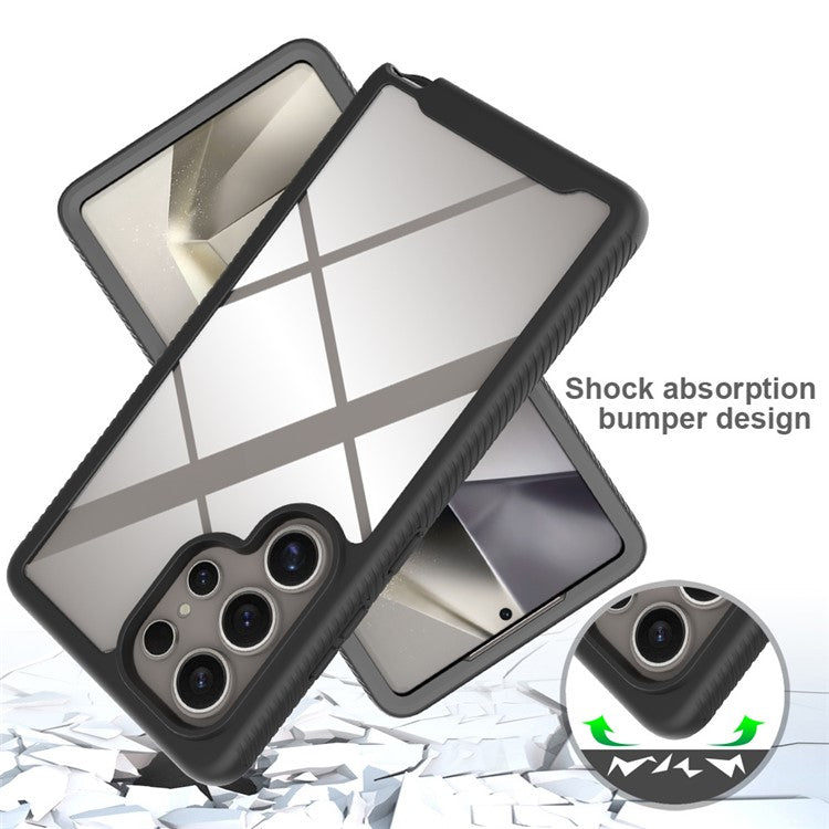 For Samsung Galaxy S25 Ultra Case PC+TPU Phone Clear Back Cover with PET Screen Film - Black