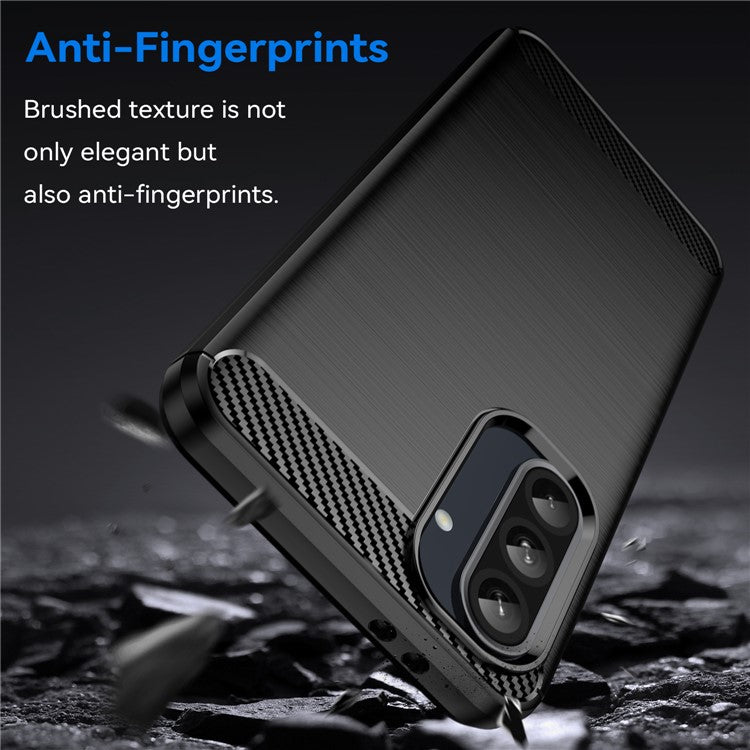 For Samsung Galaxy A36 5G / A56 5G Case Carbon Fiber Texture Brushed Anti Fingerprint Phone Back Cover - Black