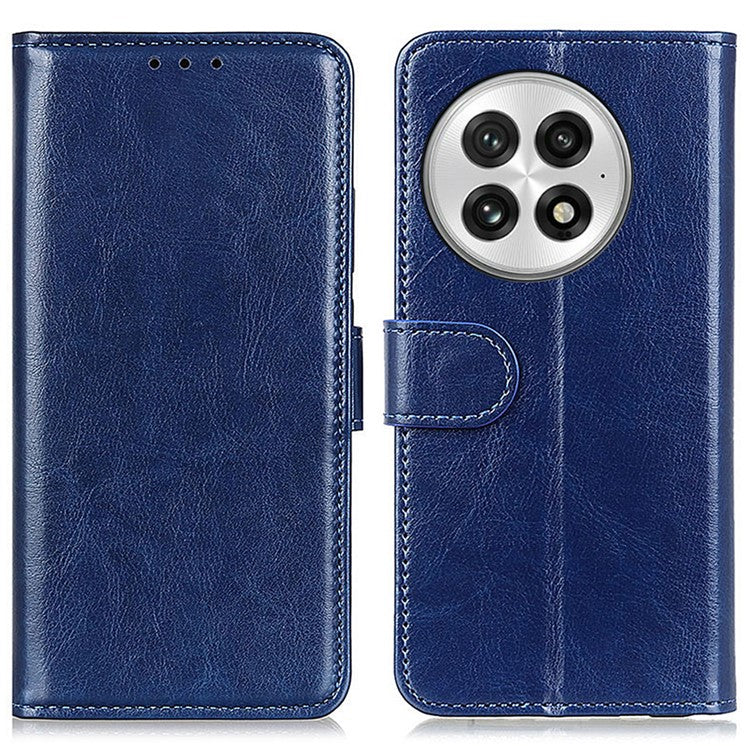 For OnePlus 13 Case Crazy Horse Texture PU Leather Phone Stand Cover - Blue