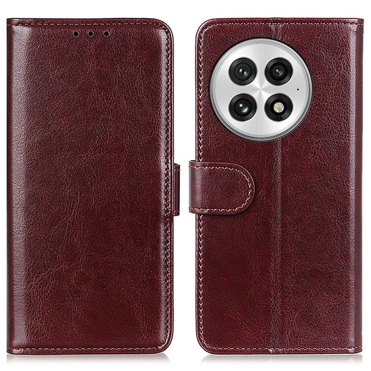 For OnePlus 13 Case Crazy Horse Texture PU Leather Phone Stand Cover - Brown