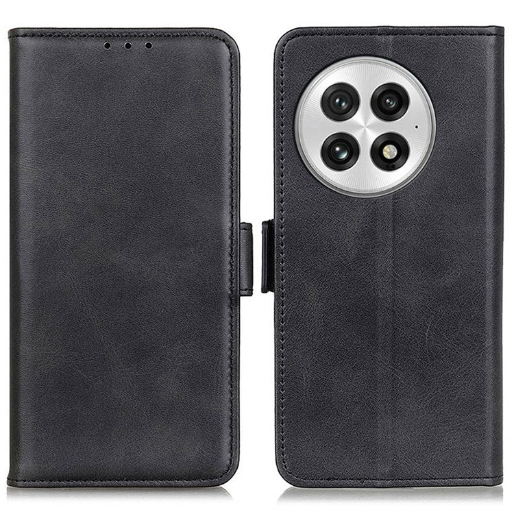 For OnePlus 13 Case Stand Cowhide Texture PU Leather Phone Cover - Black