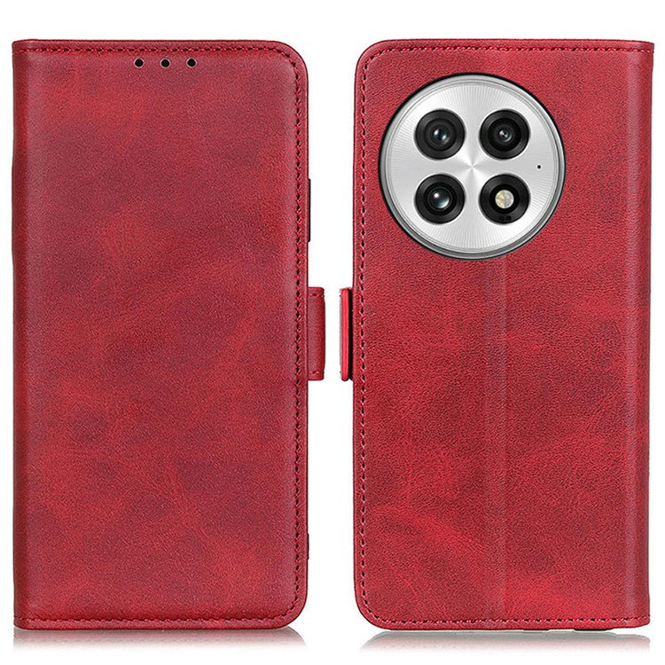 For OnePlus 13 Case Stand Cowhide Texture PU Leather Phone Cover - Red