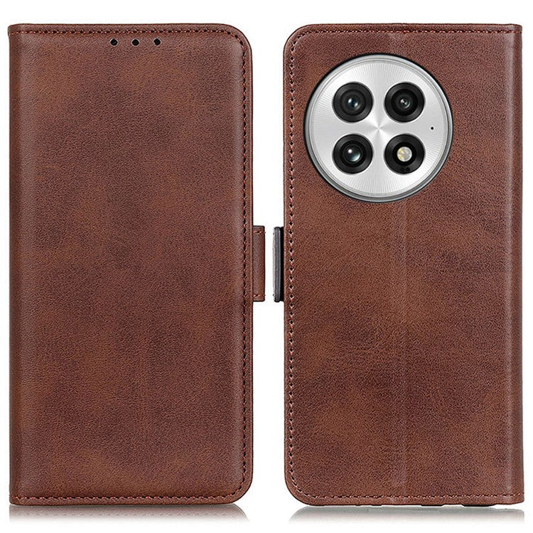 For OnePlus 13 Case Stand Cowhide Texture PU Leather Phone Cover - Brown