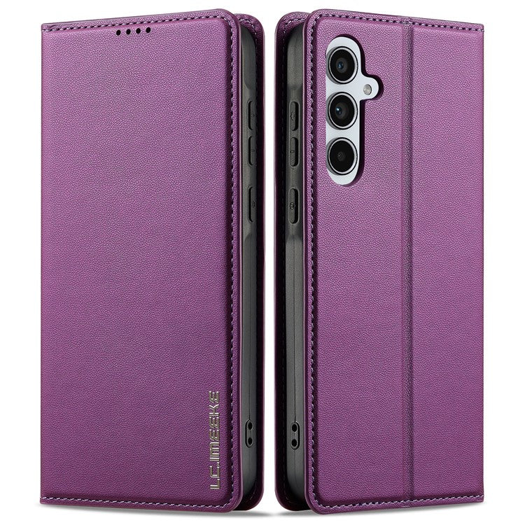 LC.IMEEKE L1 Series for Samsung Galaxy S25 Case PU Leather Wallet Stand Protective Phone Cover - Purple