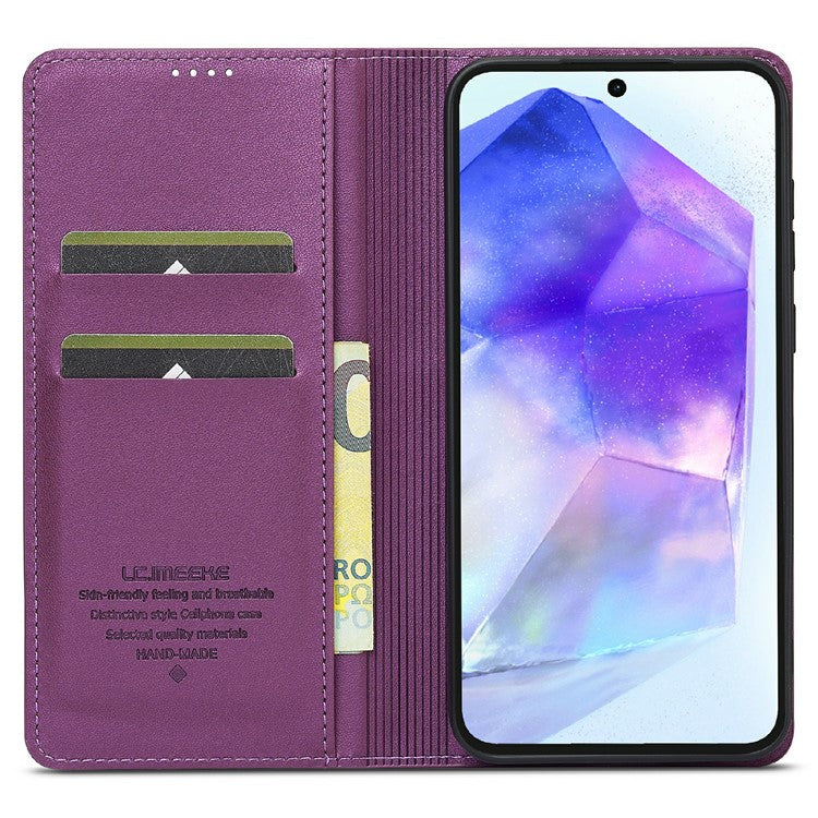 LC.IMEEKE L1 Series for Samsung Galaxy S25 Case PU Leather Wallet Stand Protective Phone Cover - Purple