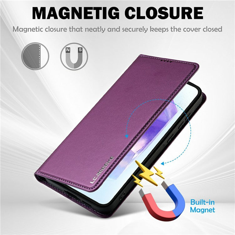 LC.IMEEKE L1 Series for Samsung Galaxy S25 Case PU Leather Wallet Stand Protective Phone Cover - Purple