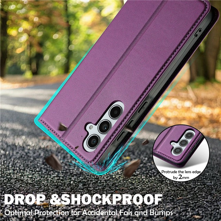 LC.IMEEKE L1 Series for Samsung Galaxy S25 Case PU Leather Wallet Stand Protective Phone Cover - Purple