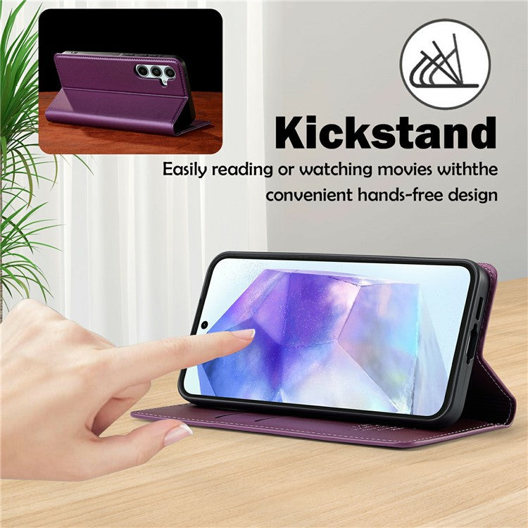 LC.IMEEKE L1 Series for Samsung Galaxy S25 Case PU Leather Wallet Stand Protective Phone Cover - Purple