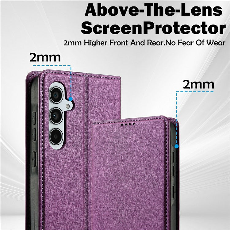 LC.IMEEKE L1 Series for Samsung Galaxy S25 Case PU Leather Wallet Stand Protective Phone Cover - Purple