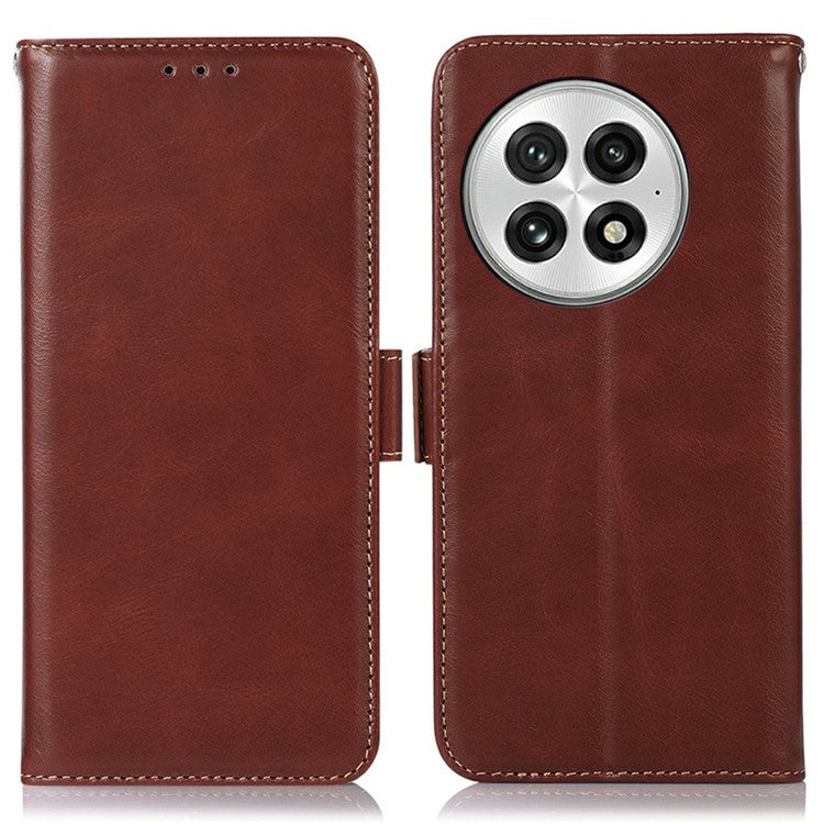 For OnePlus 13 Case RFID Blocking Genuine Cow Leather Wallet Phone Cover - Brown