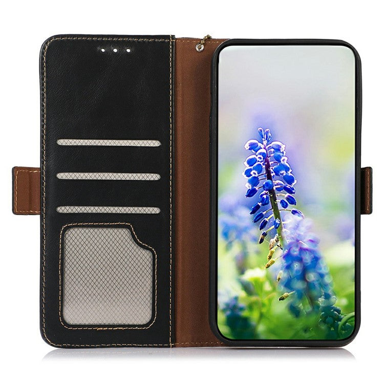 For Google Pixel 9a Case RFID Blocking Genuine Cow Leather Wallet Phone Cover - Black