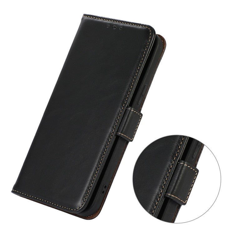 For Google Pixel 9a Case RFID Blocking Genuine Cow Leather Wallet Phone Cover - Black