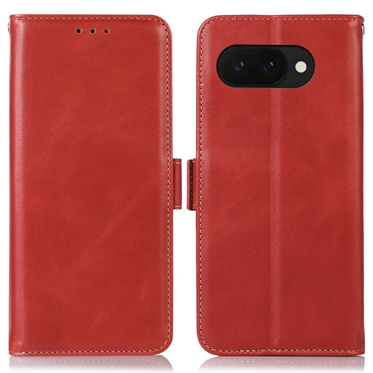 For Google Pixel 9a Case RFID Blocking Genuine Cow Leather Wallet Phone Cover - Red