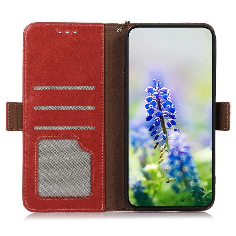 For Google Pixel 9a Case RFID Blocking Genuine Cow Leather Wallet Phone Cover - Red