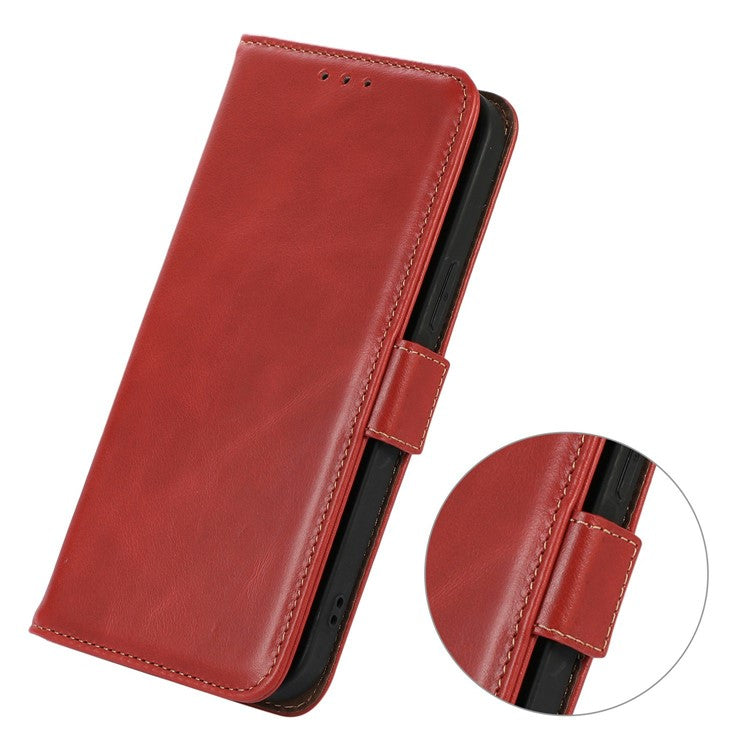 For Google Pixel 9a Case RFID Blocking Genuine Cow Leather Wallet Phone Cover - Red