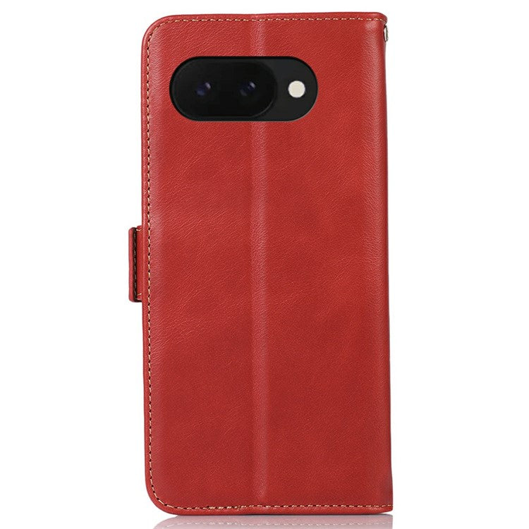 For Google Pixel 9a Case RFID Blocking Genuine Cow Leather Wallet Phone Cover - Red