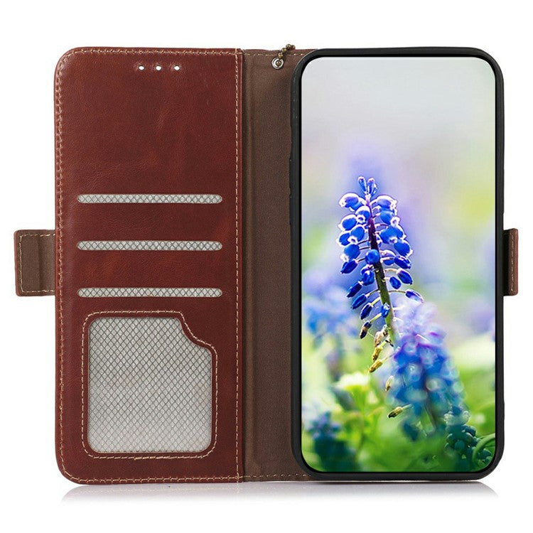 For Google Pixel 9a Case RFID Blocking Genuine Cow Leather Wallet Phone Cover - Brown